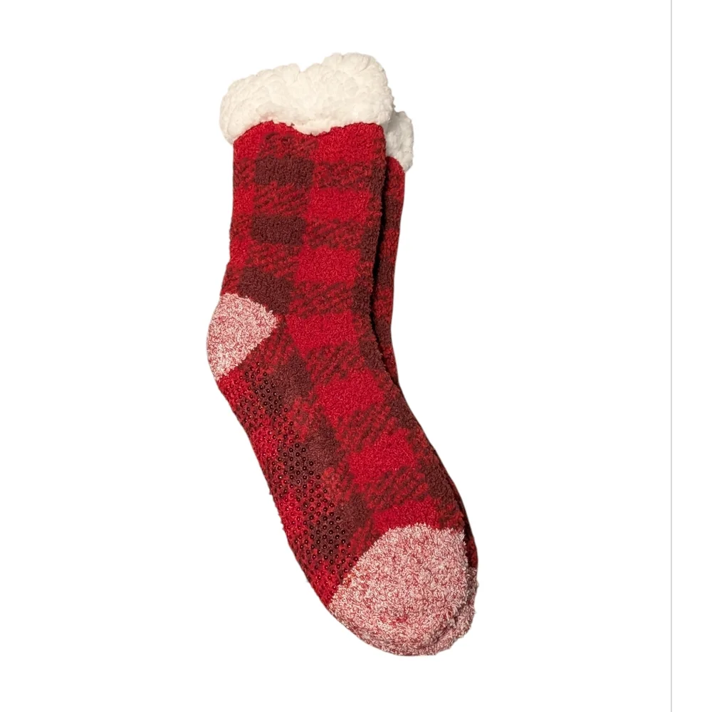 Cuddl Duds Red Plaid Fleece Socks